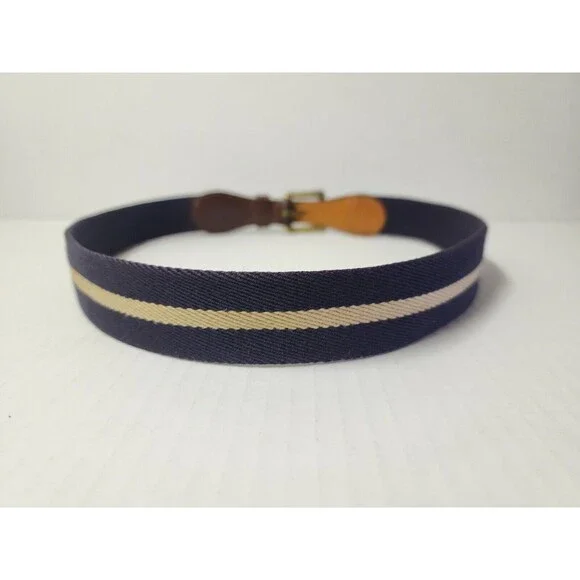 Dooney Bourke Mens Wool Surcingle Canvas Leather Belt 32 Brass Dark Purple 6930 - Picture 3 of 7